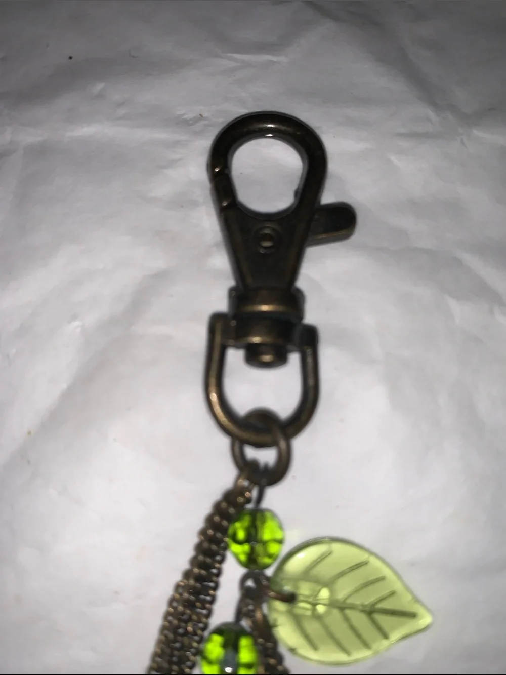 Antique Green Leaf Tassel Purse Charm with Beads